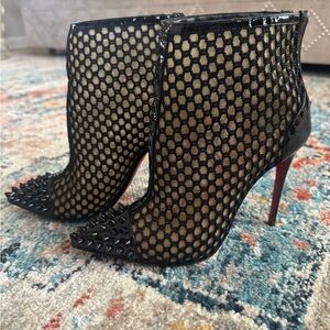 Christian Louboutin Black Mesh Stiletto Ankle Boots